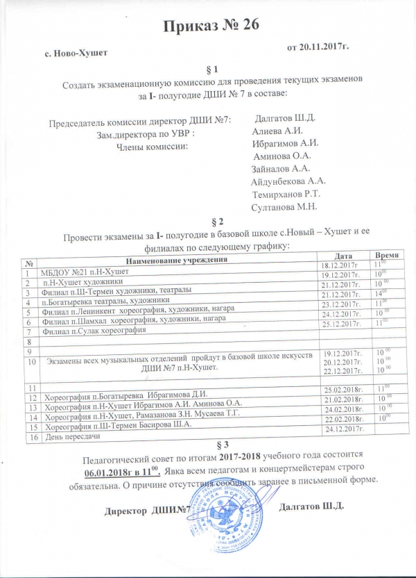 Экзамены за I- полугодие в базовой школе с.Новый &ndash; Хушет и ее филиалах.